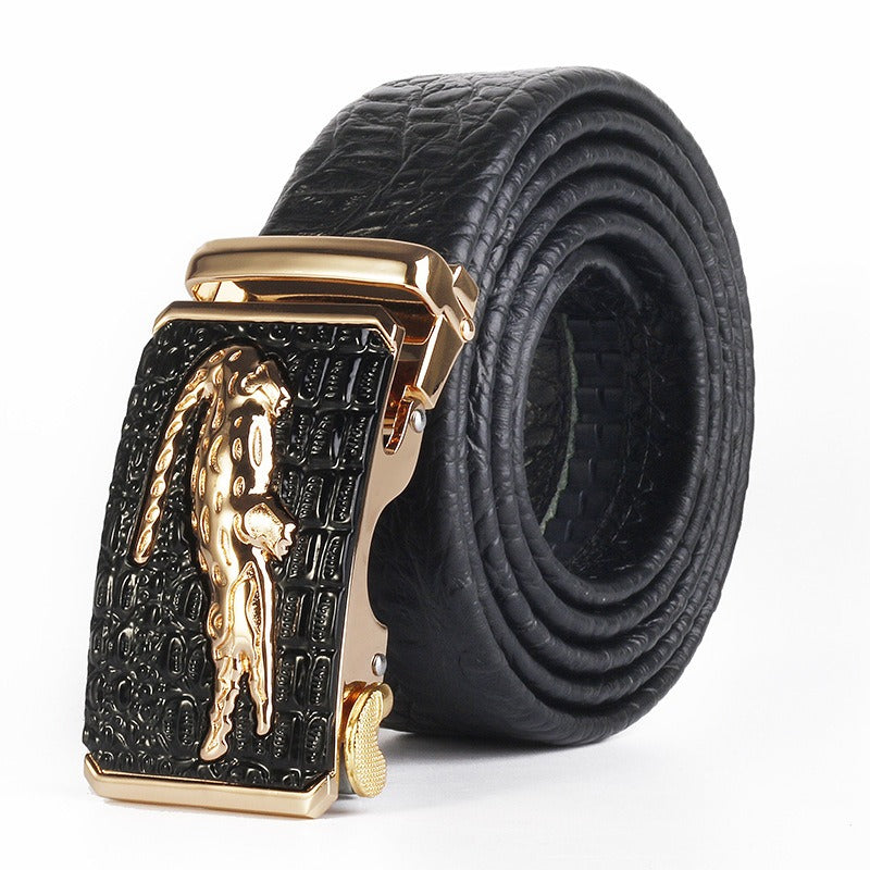 Men's Genuine Leather Automatic Buckle Belt - Crocodile Pattern