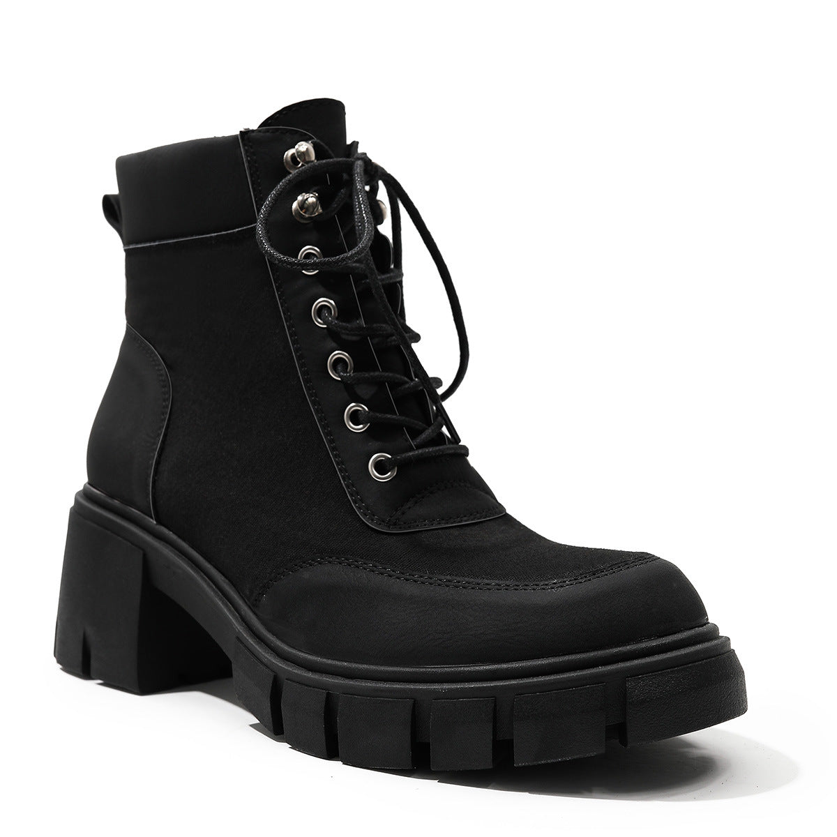 Thick Soled Short Boots for Women with Straps - Round Toe Boots