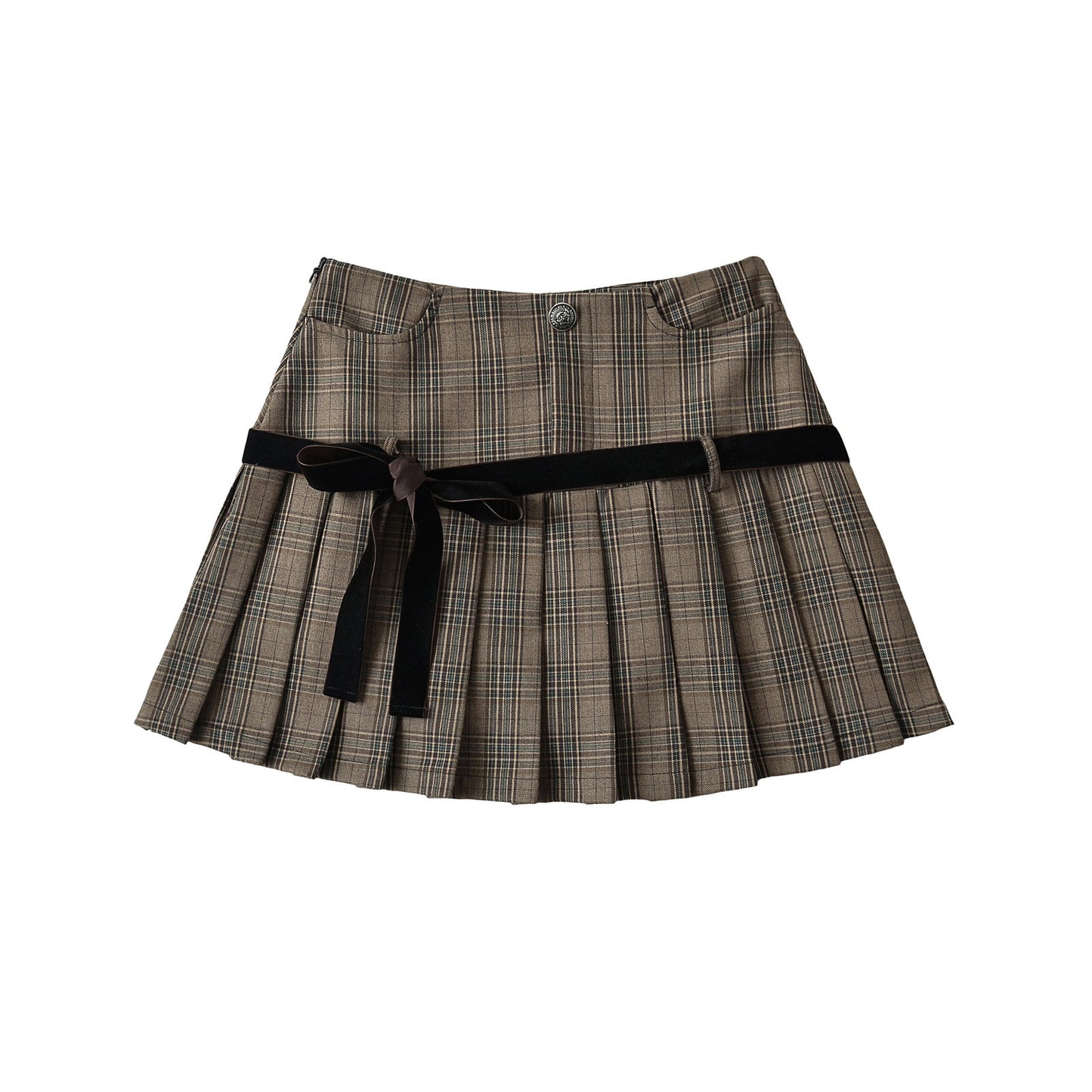 Plaid Bow Tie Pleated Skirt
