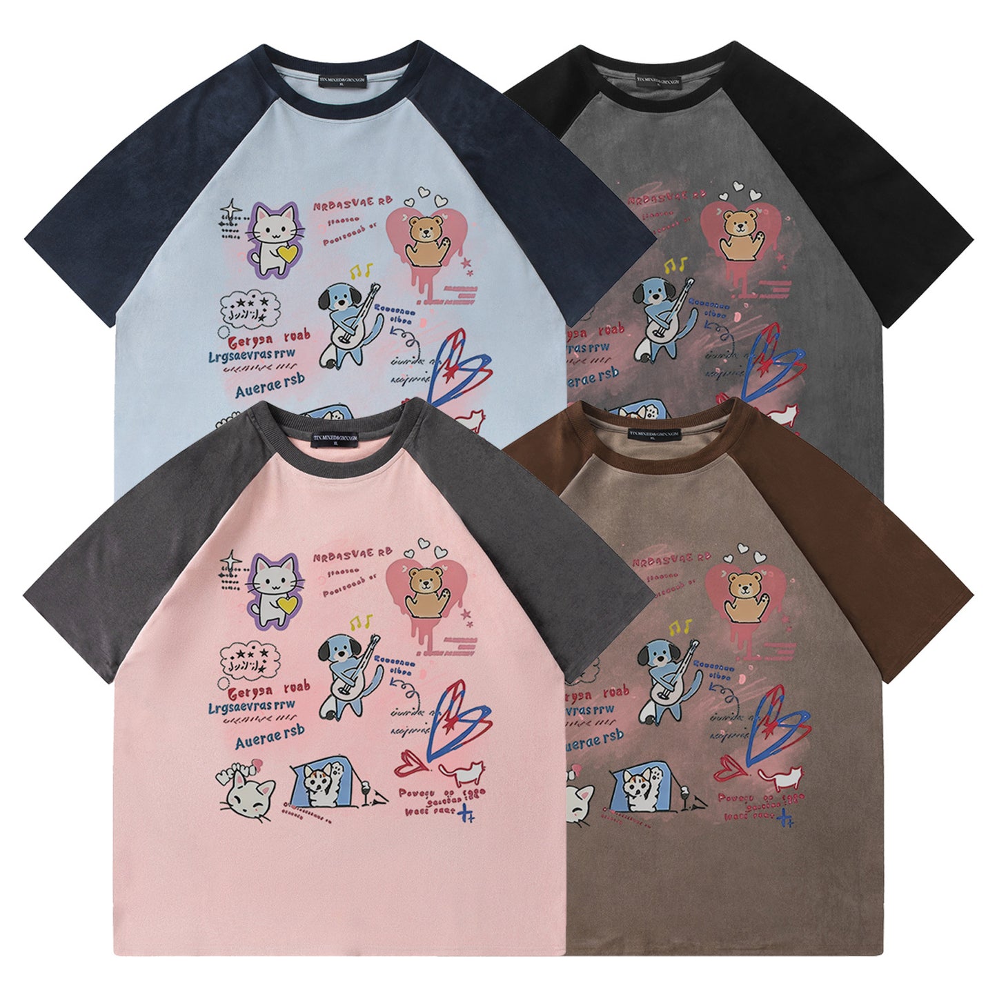 Cute Pet Band Printed Short Sleeves — Harajuku Style Cotton Blend Tee