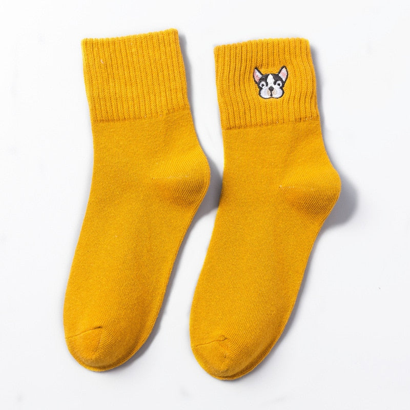 Cotton Sock Harajuku Cartoon Dog Embroidery Cute Socks