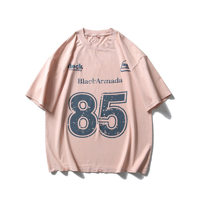 Retro Letter Printed Jersey T-Shirt - Harajuku Style