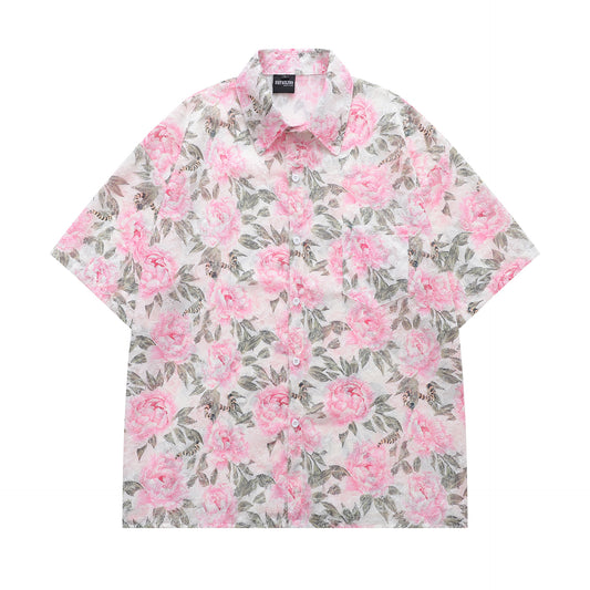 Retro Floral Jacquard Short Sleeve Shirt