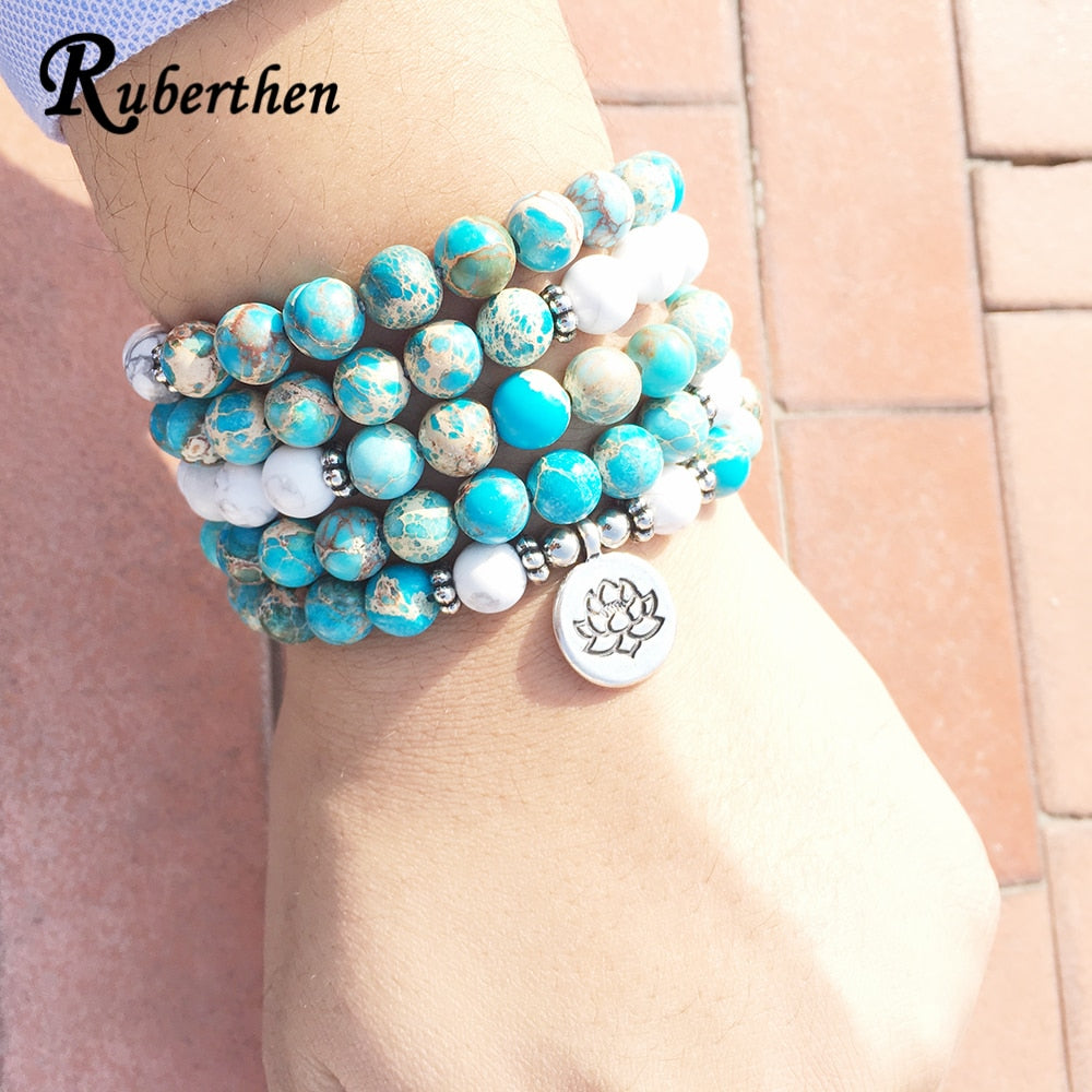 Howlite Natural Stone 108 Beads Mala Bracelet - Harajuku Style