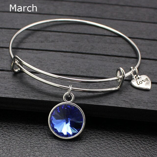 Adjustable Birthstone Bangle Bracelet for Women