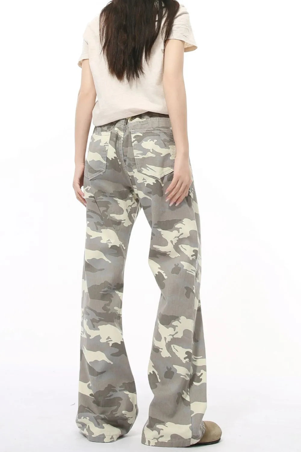 Playful Camouflage Bootcut Jeans with Pockets