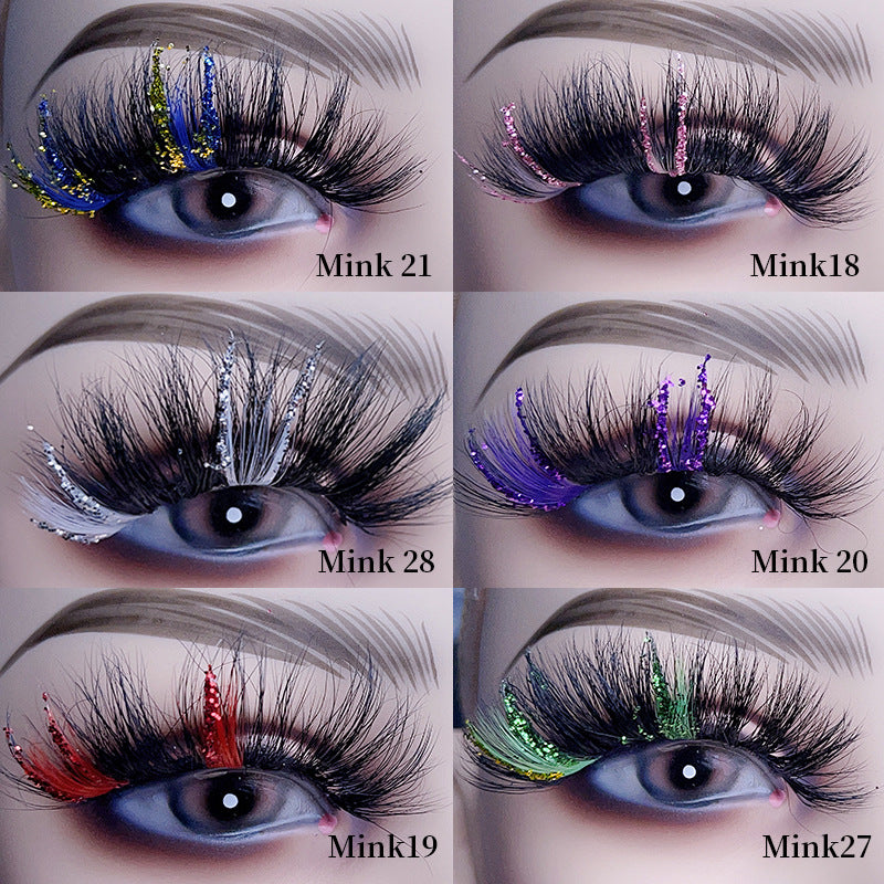 Bright Pink Mink Hair 25mm Faux Eyelashes with Sequins