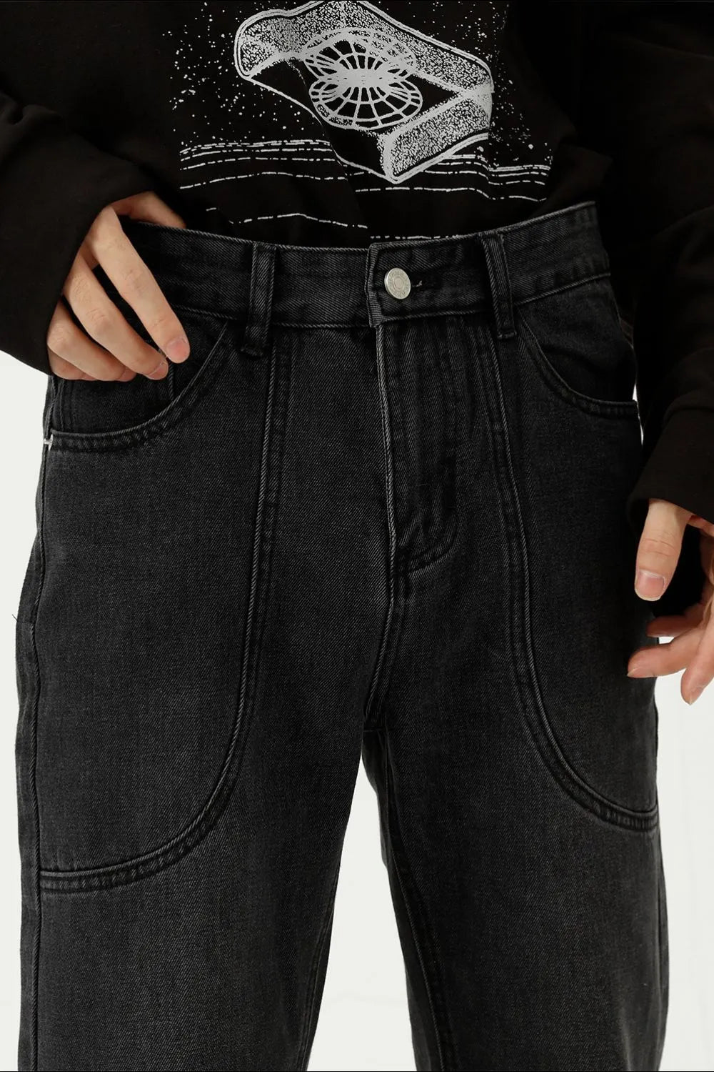 Harajuku Straight-Leg Jeans with Playful Stitch Detail