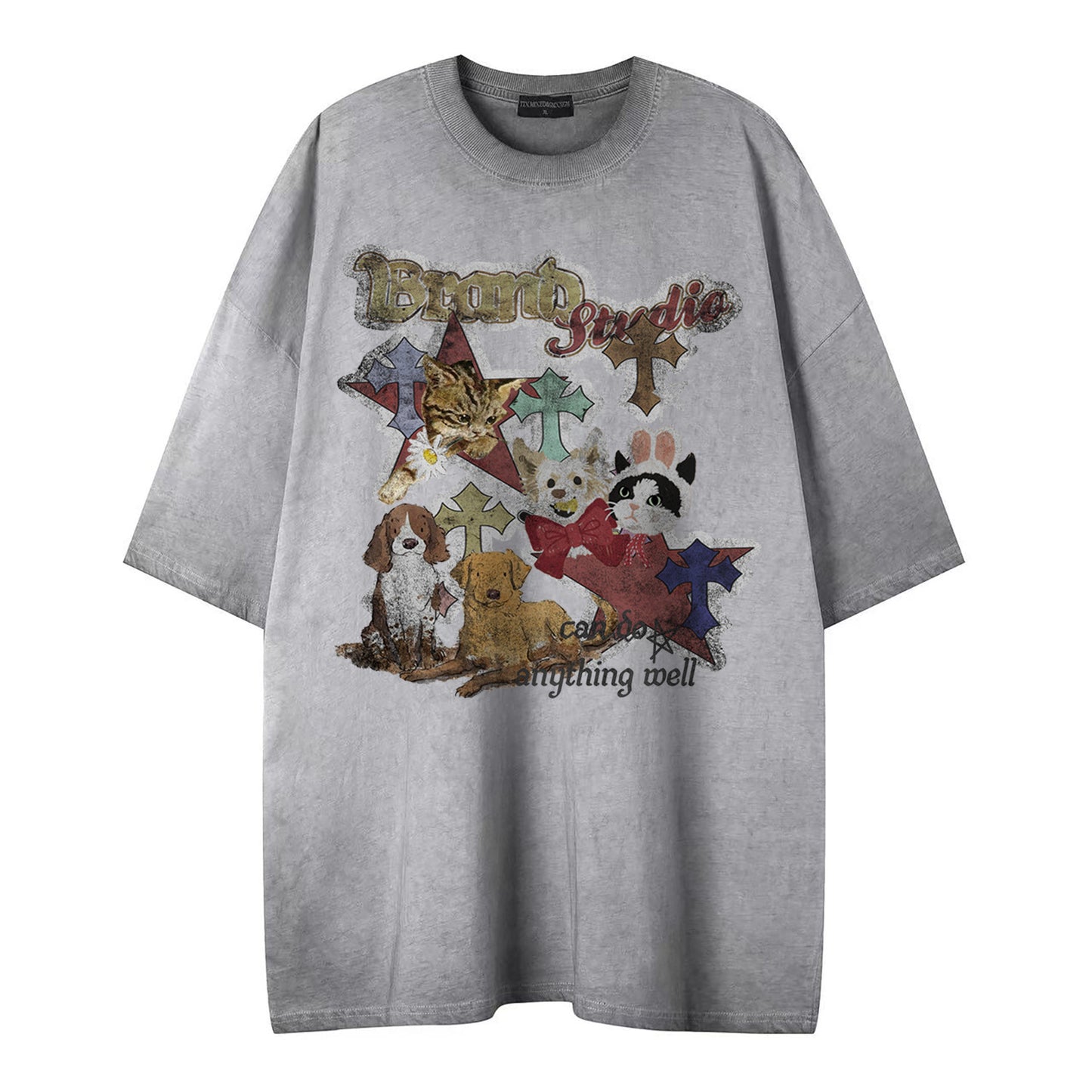 Harajuku Cat & Dog Animal Print Short Sleeve Shirt — Bold Harajuku Style