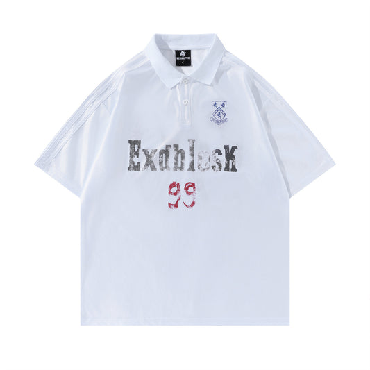 Harajuku Style Printed Turn-down Collar Short Sleeve T-Shirt
