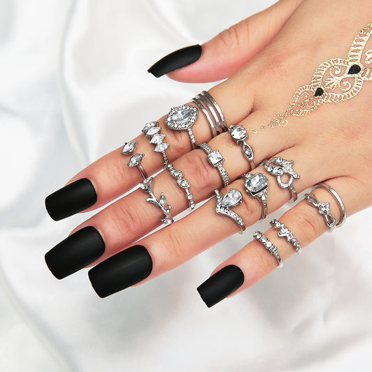 15 Piece Open Joint Ring Set with Hollow Diamond Heart