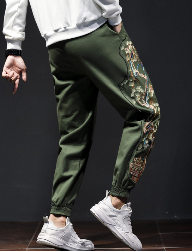 Harajuku Style Chinese Embroidered Loose Casual Trousers