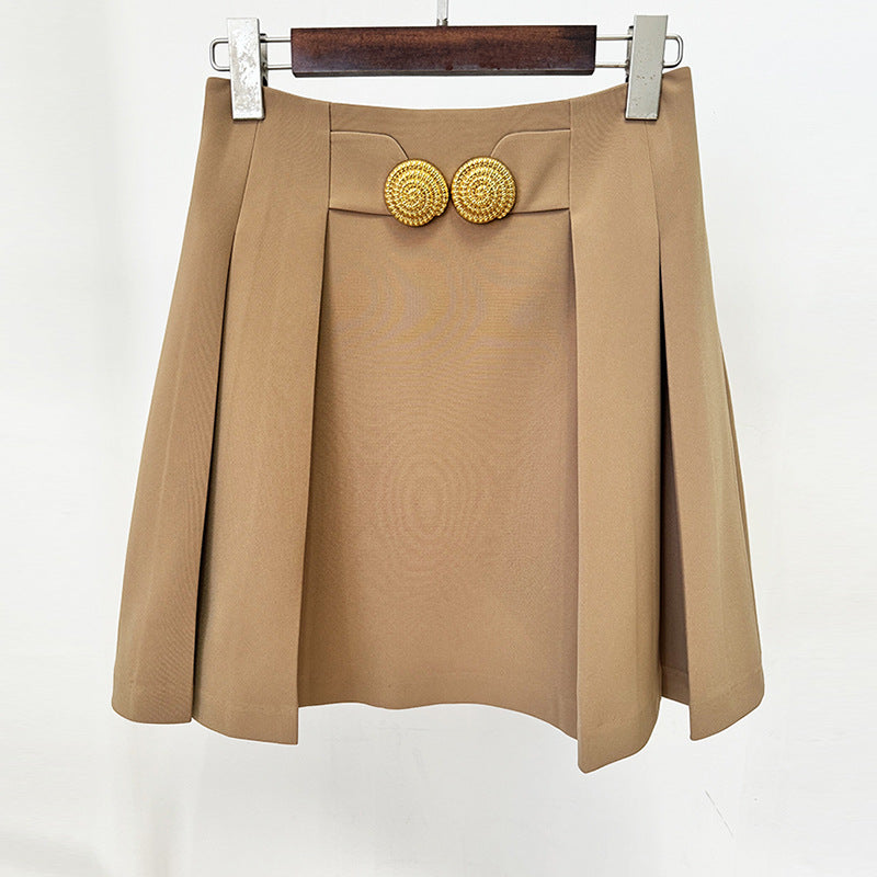 Harajuku-Inspired Pleated Mini Skirt with Metal Buckle