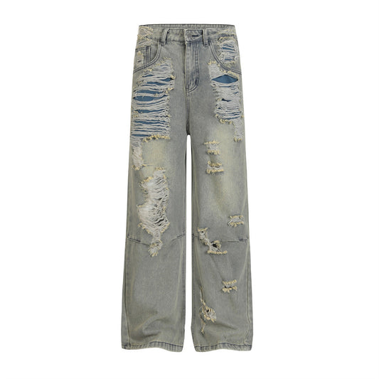 Men's Punk Distressed Vintage Denim Pants - Harajuku Style