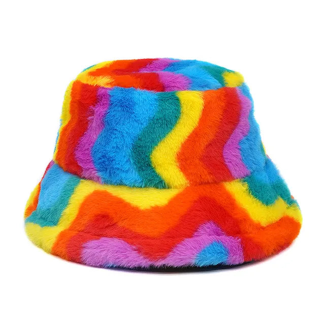 Harajuku Style Zebra Print Faux Fur Panama Bucket Hat