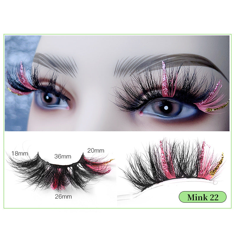 Bright Pink Mink Hair 25mm Faux Eyelashes with Sequins