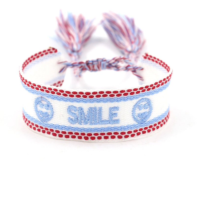 Embroidered Logo Woven Tassel Couple Wrist Strap Bracelets