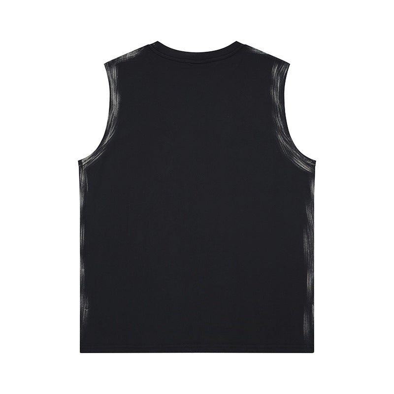 Hand Drawn Graffiti Letter Vest — Harajuku Street Style Cotton Vest (Black/White)