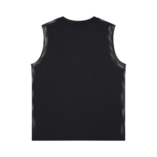 Hand Drawn Graffiti Letter Vest — Harajuku Street Style Cotton Vest (Black/White)