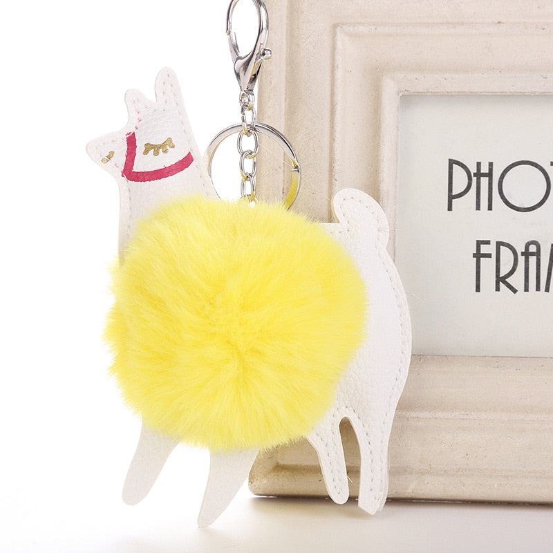 Alpaca Shape Fluffy Fur Pompom Key Chains