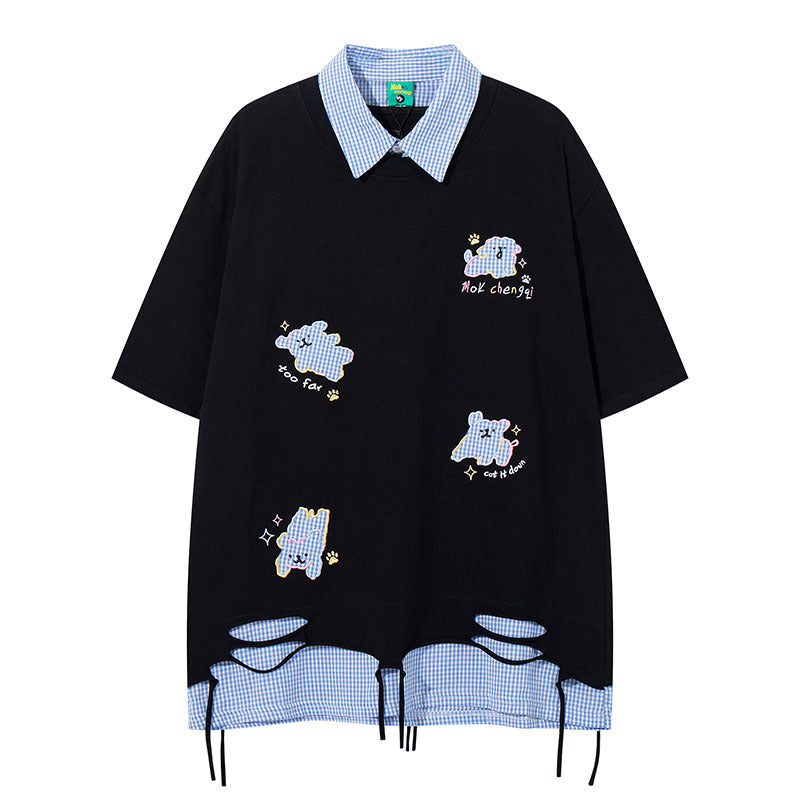 Cute Girl Polo Shirt Casual Loose Turn-down Collar Short Sleeve T-Shirt for Men