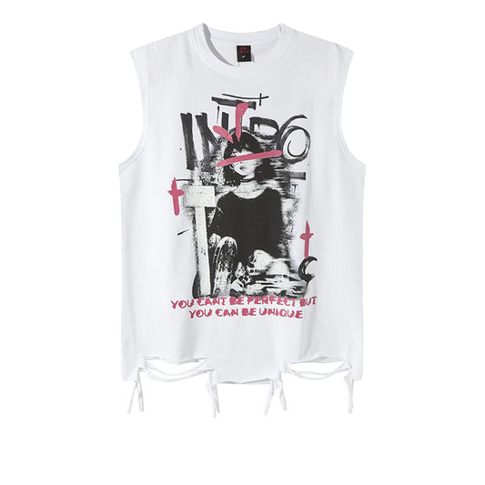 Harajuku Distressed Tank Top - Unisex Summer Sleeveless Tee