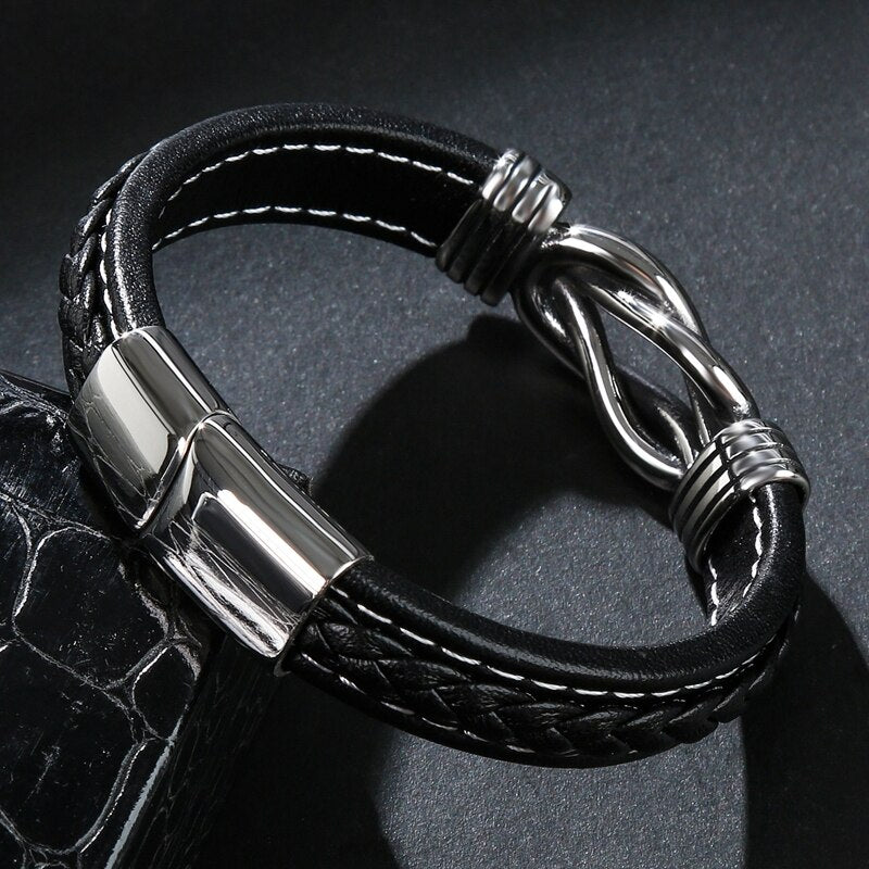 Harajuku Punk Men's Leather Bracelet - Titanium Steel