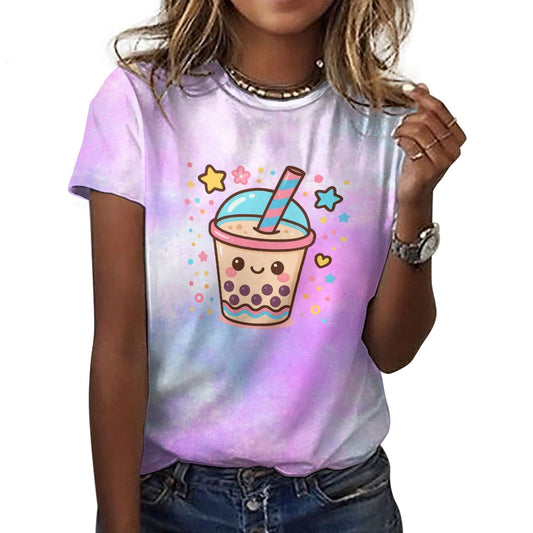 Boba Tea Gradient Galaxy Women's 100% Cotton T-Shirt