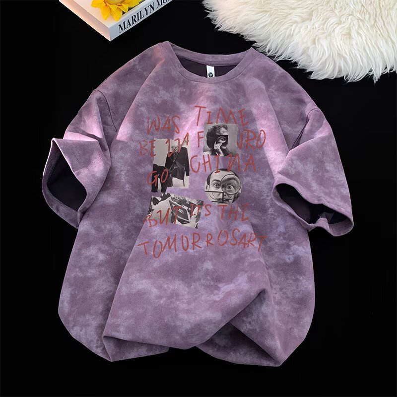 Harajuku Tie-Dye Oversized Short Sleeve T-Shirt — Trendy Couple Loose Round Neck Top