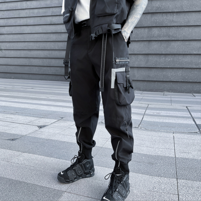 Harajuku Style Black Functional Overalls for Men