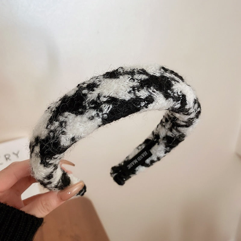 Black And White Plaid Woven Headband