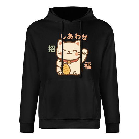 Lucky Cat Pure Cotton Hoodie Sweater - Black
