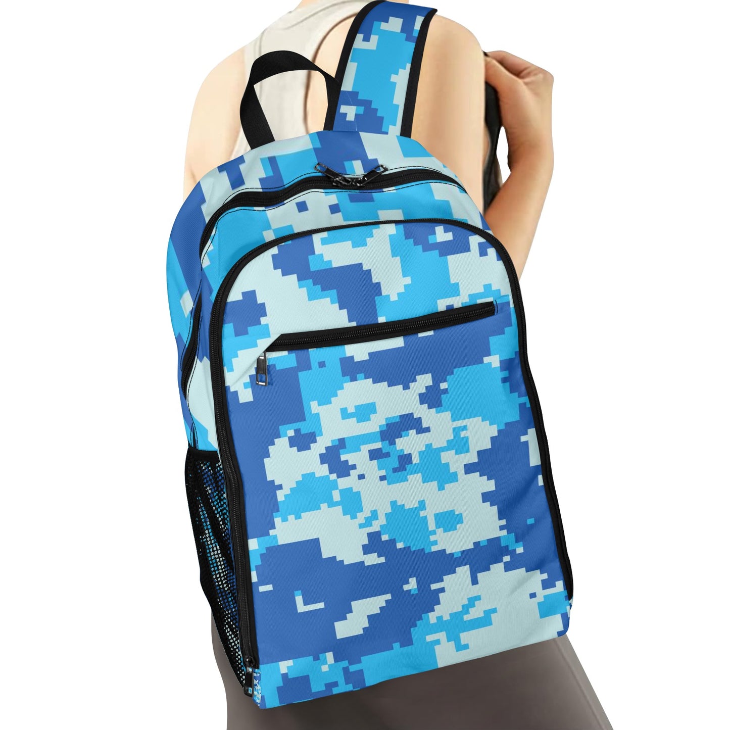 Light Blue Digital Camo All Over Print Leisure Sports Backpack