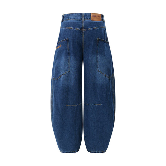 Embroidered Loose Fit Denim Trousers - Harajuku Style