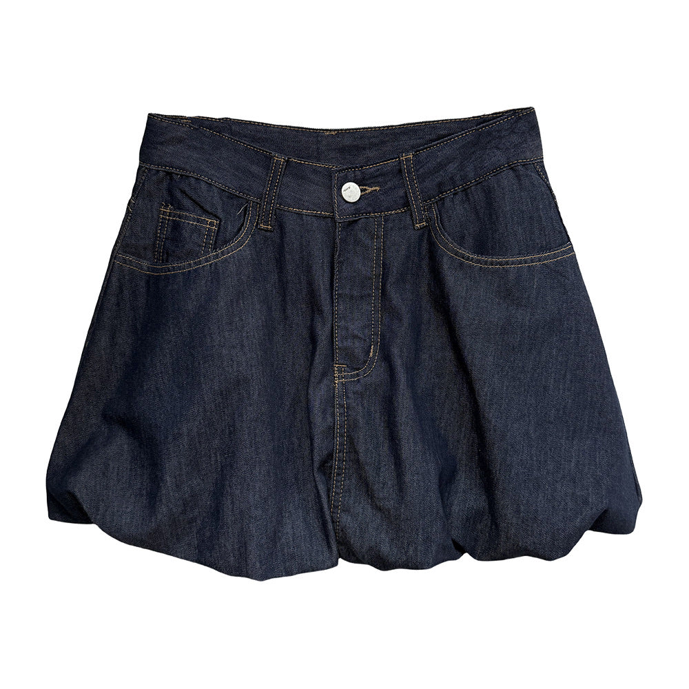 INS Personality Versatile Denim Skirt Women's Retro Casual Bubble Skirt