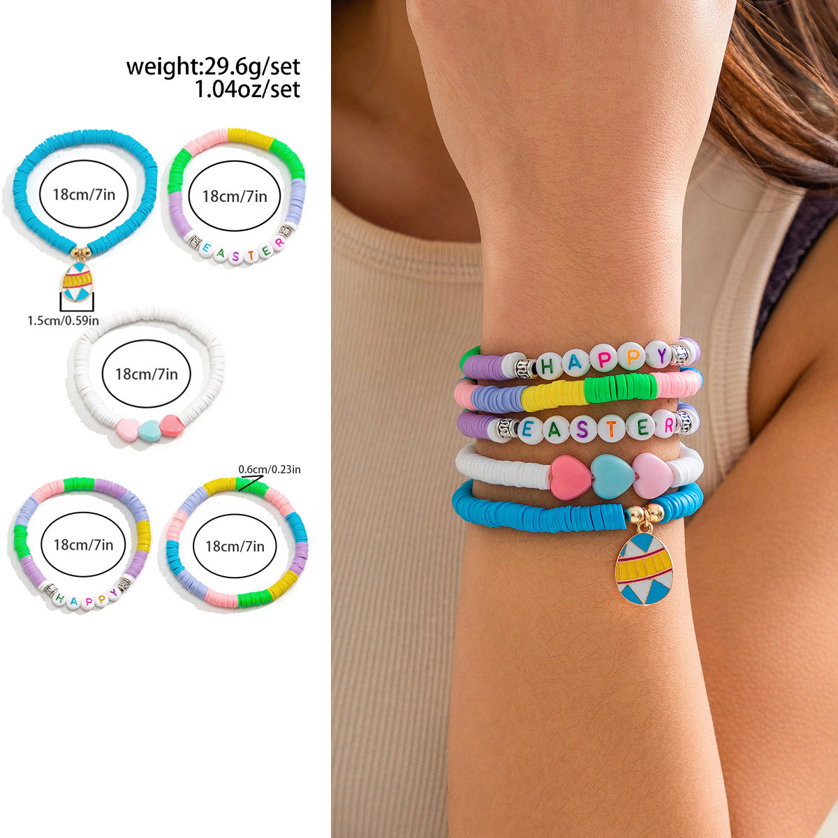 Playful Easter Soft Ceramic Letter Bracelet Set