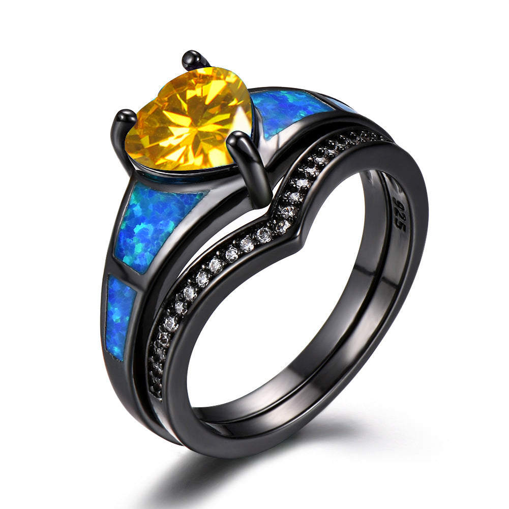 Vintage Heart Fire Opal Ring - Harajuku Style Jewelry