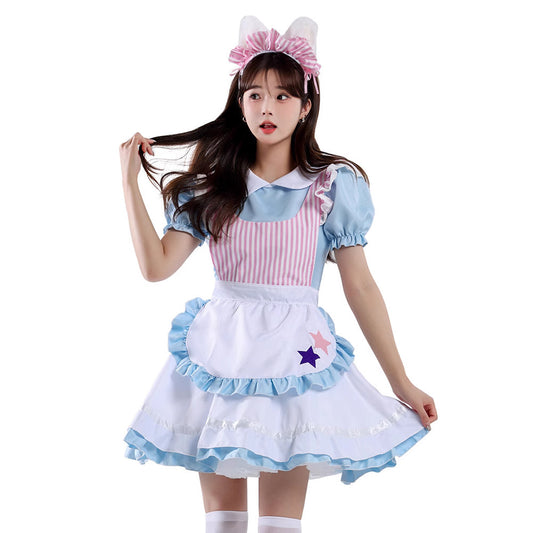 Cute Blue Sexy Cat Maid Lolita Dress Café Maid Uniform Work Costume