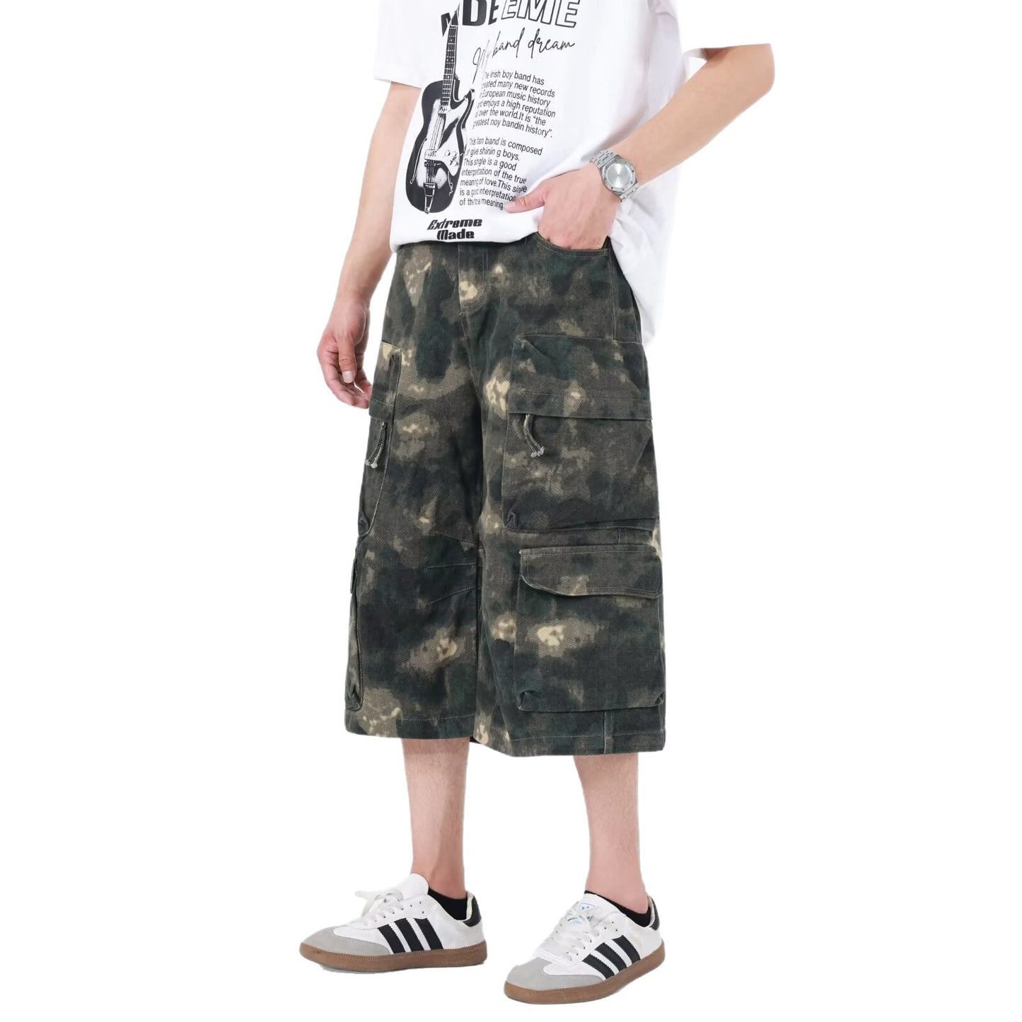 Harajuku Style Loose Fit Wide Leg Paratrooper Cropped Pants