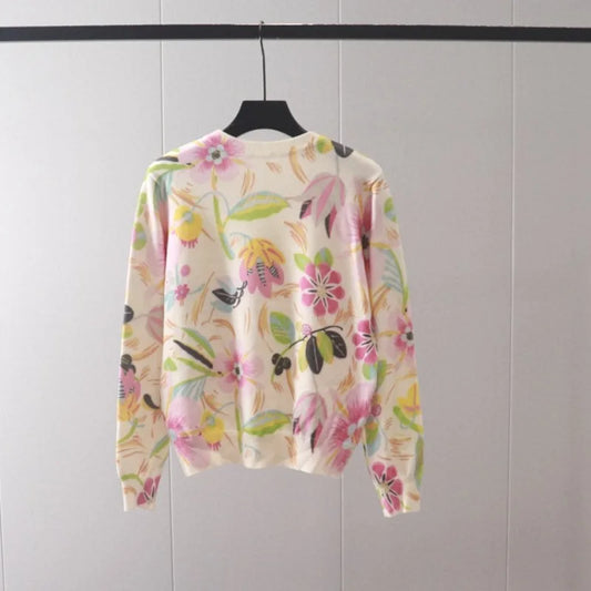 Women's Sweaters Luxury Brand High Quality Flowers Print Wool Knit Tops Long Sleeve Jumper Jersey Blouses New Korean Style Cute