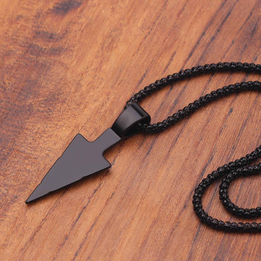 Matte Black Long Necklace with Arrow Pendant - Harajuku Style
