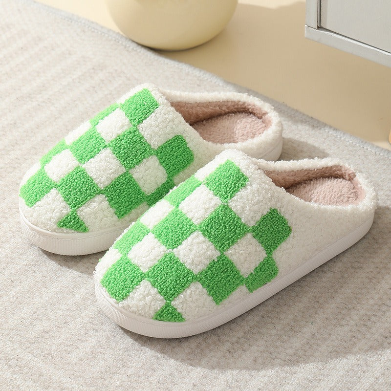 New Winter Checkerboard Cotton Slippers