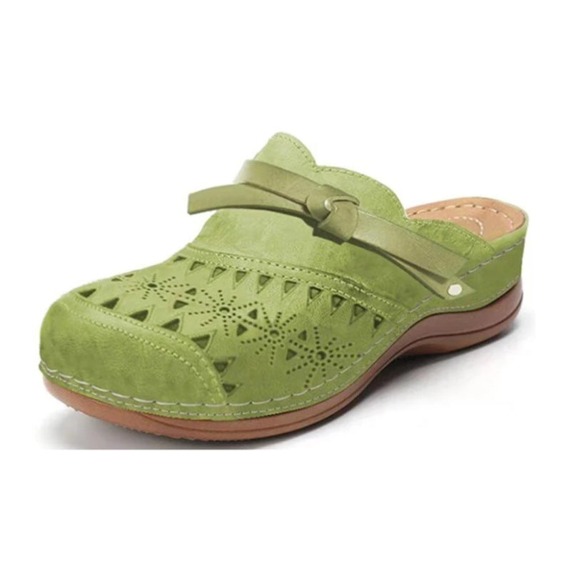 Large Size Women's Bow Hollow Toe Cap Flat Sandals