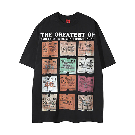 Harajuku Retro Multi-Square Letter Print T-Shirt for Men