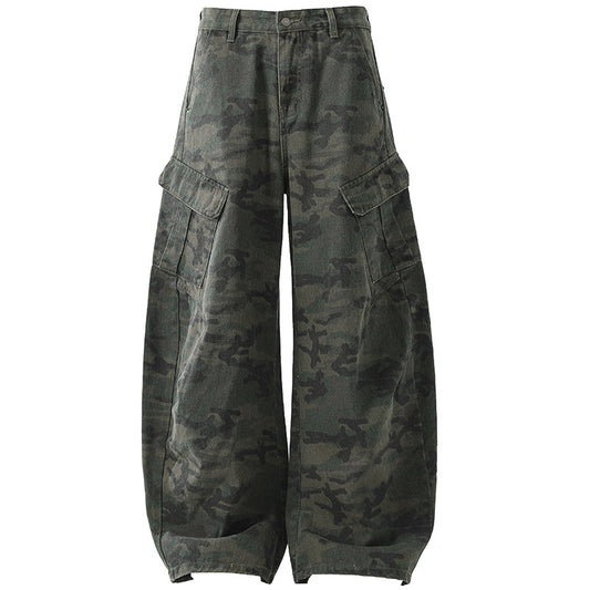 Retro Camouflage Design Curved Knife Jeans