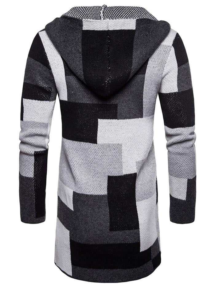 Harajuku Color Block Collarless Longline Cardigan
