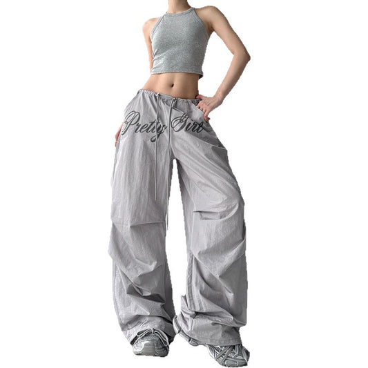 Harajuku Style Printed Pleated Paratrooper Wide Leg Pants