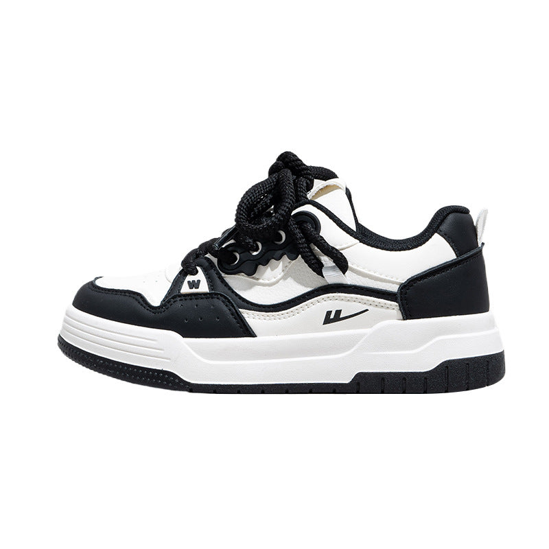 Versatile Black and White Thick Soled Casual Shoes for Women