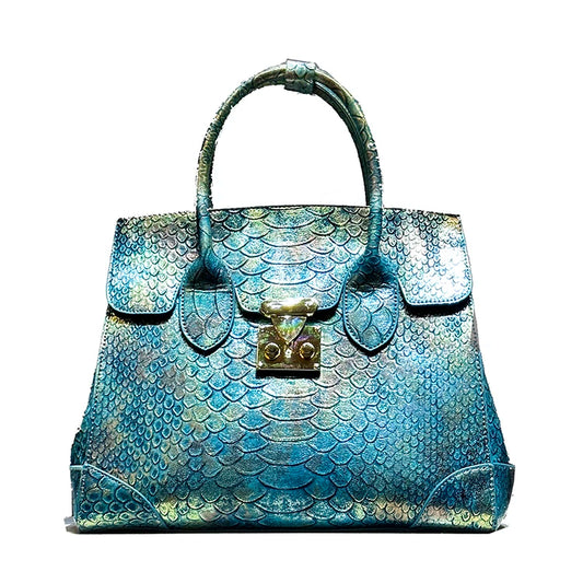 Luxury Leather Snake Print Crossbody Handbag for Women