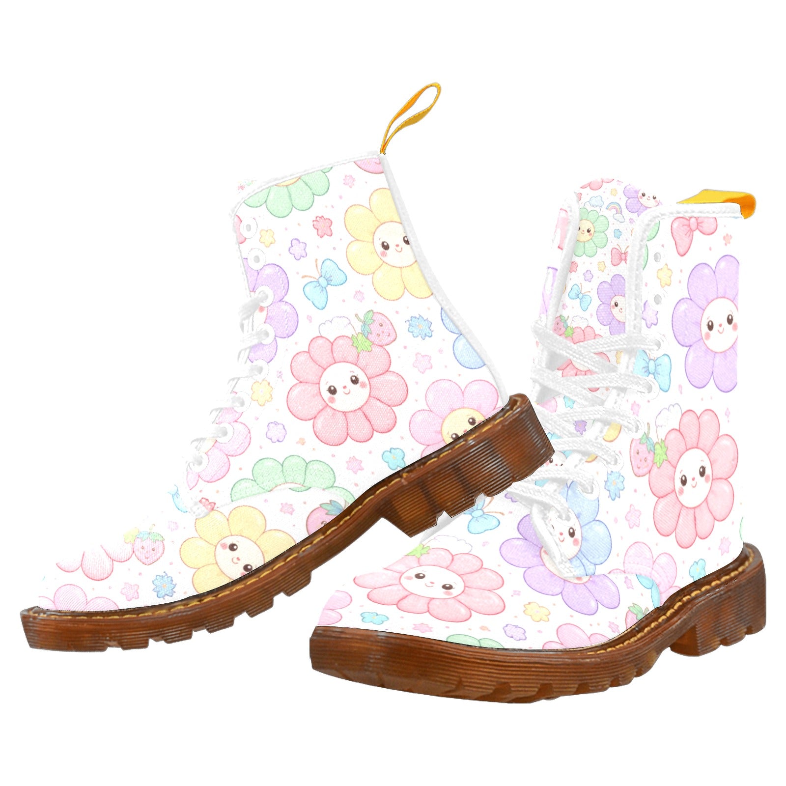 Pastel Harajuku Floral Pattern Women's Lace Up Canvas Boots
